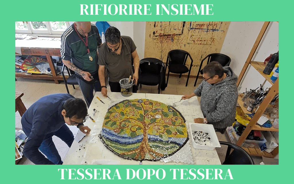 Gli ospiti della comunità di Azzate realizzano un mosaico per rifiorire insieme.